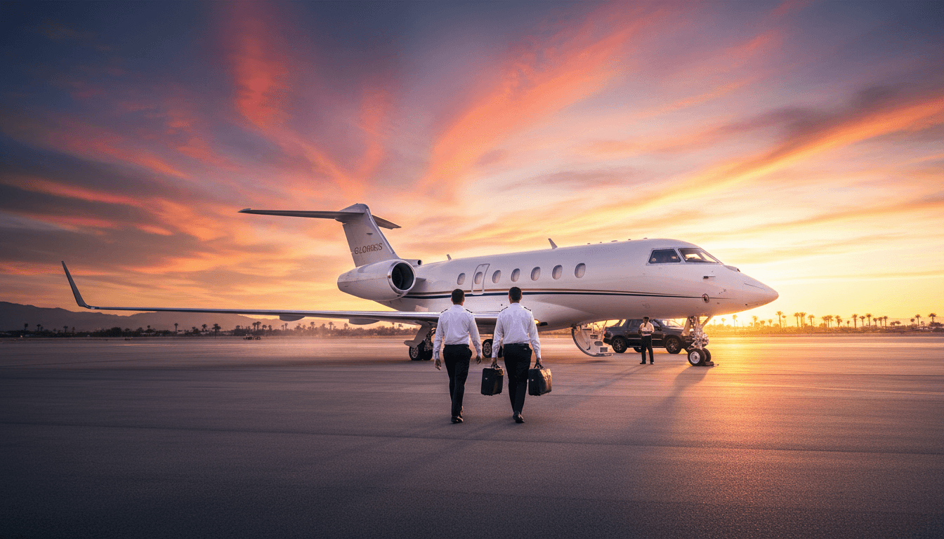 Private jet ready for departure with elegant lighting